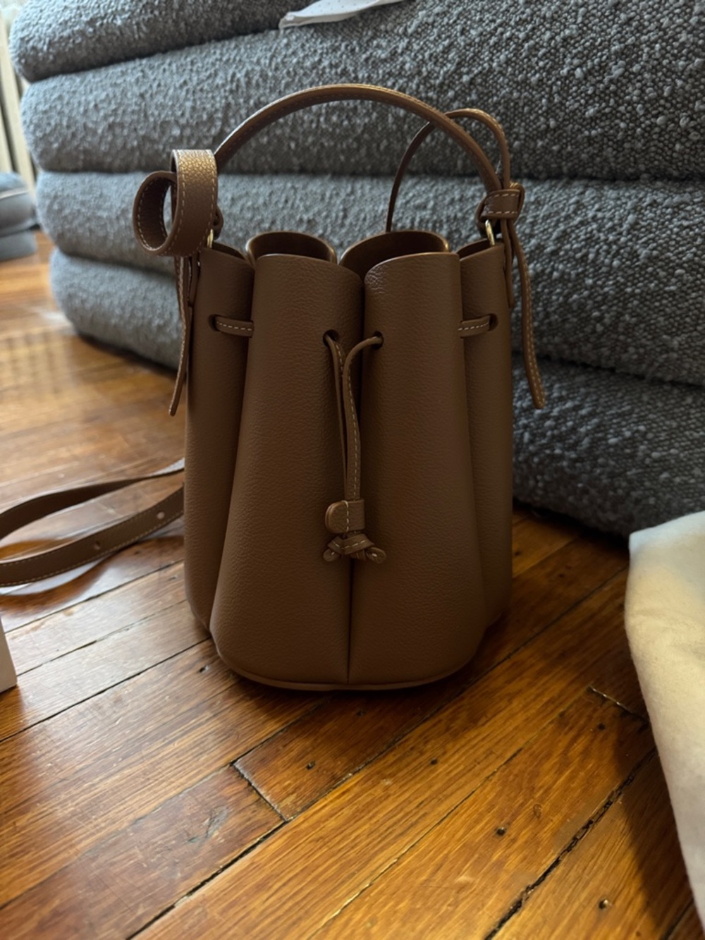 Polene Numero Huit Mini Brown Leather Bucket Crossbody